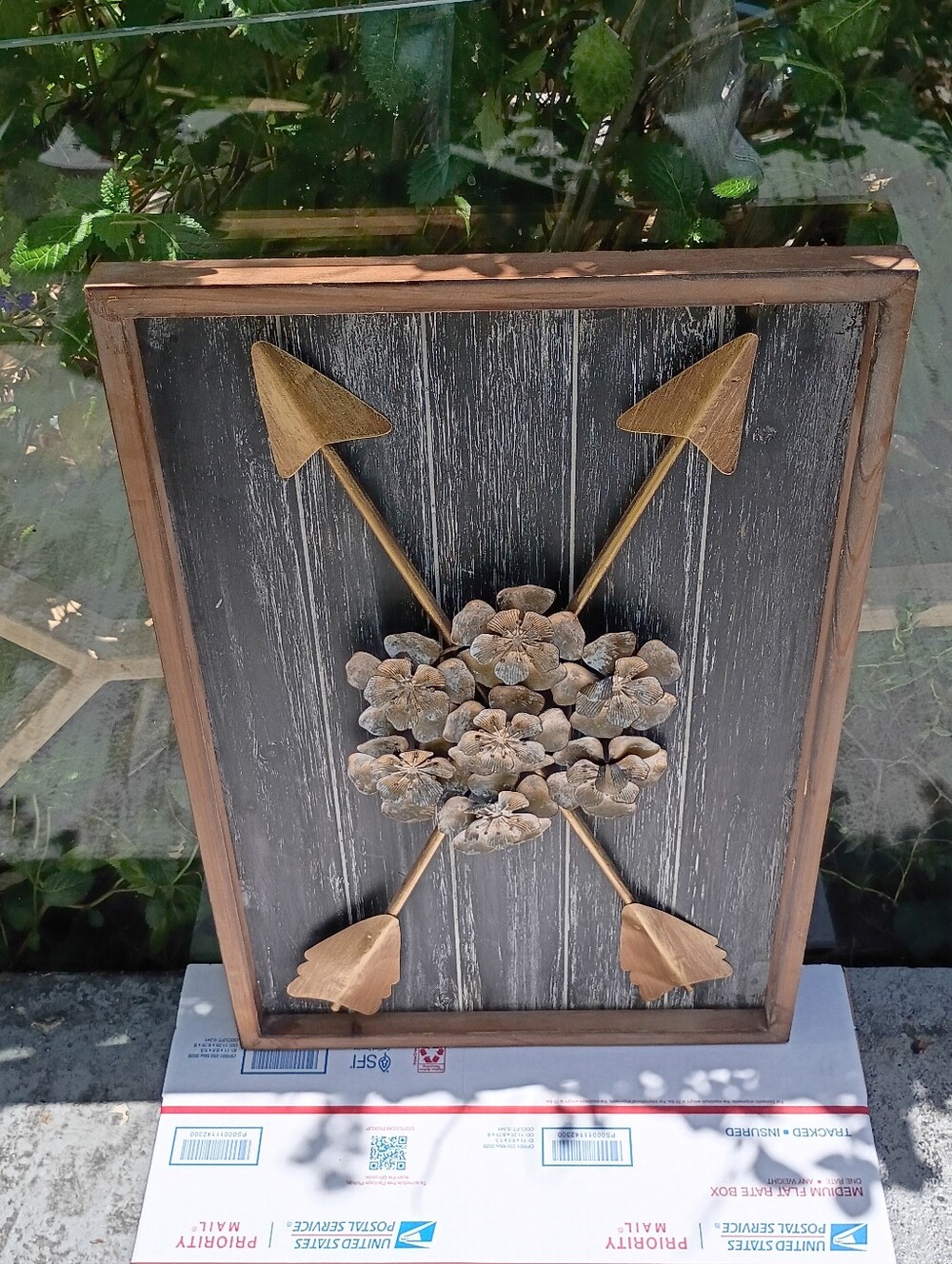 Zuo Modern-Rustic Metal & Wood Pinecone Arrow Wall Art Gold on Black Framed.🎇